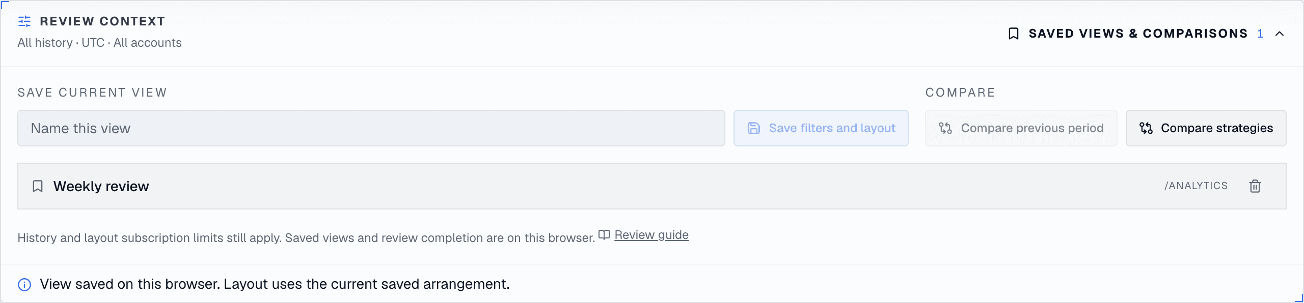 Expanded saved views and comparison controls